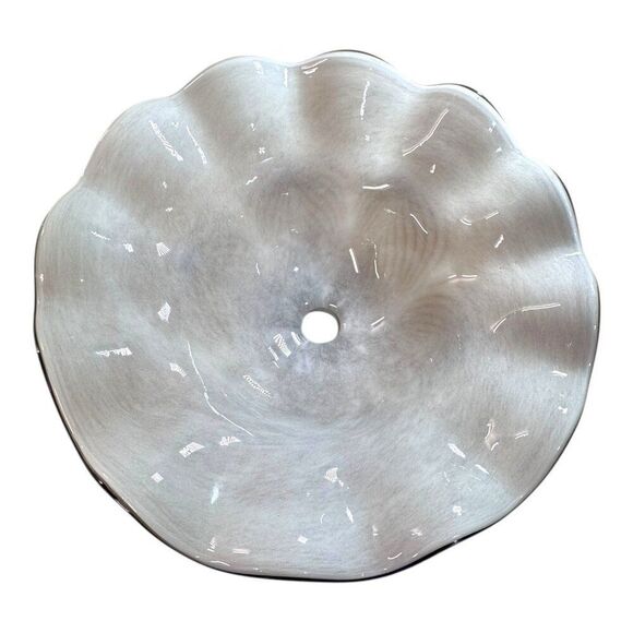 Vtg Large 15" Iridescent Pulled Feather Art Glass Lampshade Ruffled Shade - Picture 12 of 15